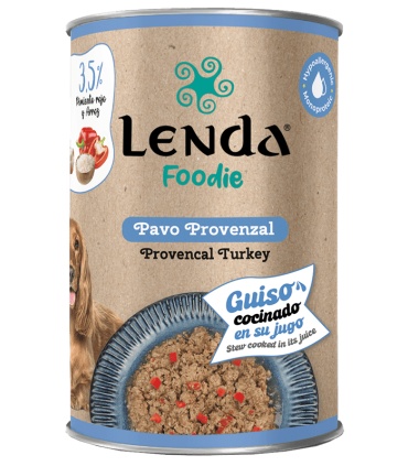 Guiso natural de pavo provenzal para perros Lenda Foodie con arroz y pimiento rojo