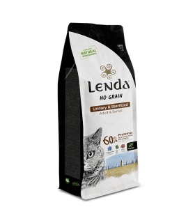 Pienso Lenda para gatos senior esterilizados con pollo, salmón y krill sin cereales.