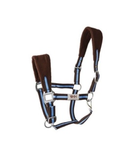 CABEZADA NYLON C/FORRO Y MOSQUETON MARRON/AZUL CLARO FULL