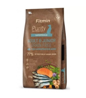 Saco FITMIN Purity GF Adult Junior Fish Menu con arenque y pescado para perros adultos y cachorros