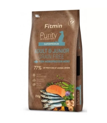 Saco FITMIN Purity GF Adult Junior Fish Menu con arenque y pescado para perros adultos y cachorros
