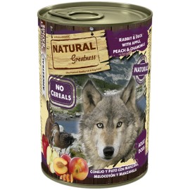 NATURAL GREATNESS CONEJO Y PATO CON MANZANA, MELOCOTÓN Y MANZANILLA alimento húmedo completo para perros adultos